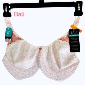 Bali-NWT 38DD minimizer bra. Pretty white/pink, underwire, comfort straps. New!